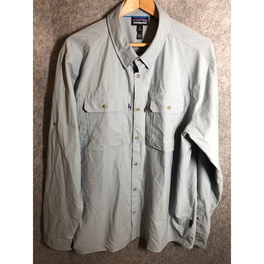 Patagonia Shirt Mens XL Gray Self Guided Sun Fishing Hiking Camping Outdoors
